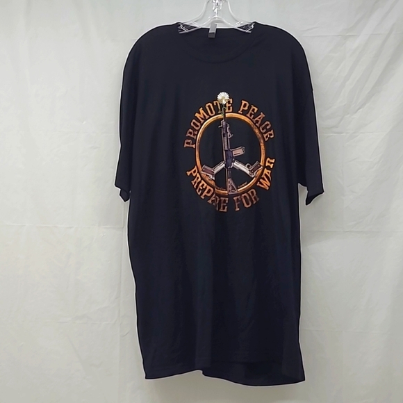 Short Sleeve T-shirt Black PROMOTE PEACE Prepare For War Graphic Print W Guns - Picture 2 of 8